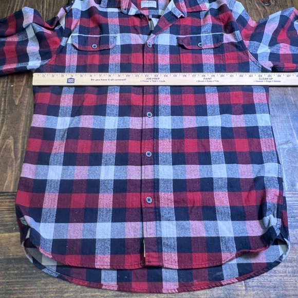 Jachs NY Mens Red Grey Herringbone Plaid Flannel Button Down Shirt XL western - Picture 4 of 7